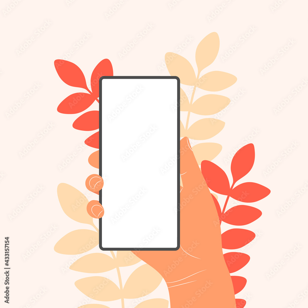 Human hands hold horizontally mobile phone with blank screen. Hand ...