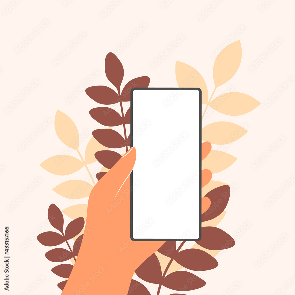 Human hands hold horizontally mobile phone with blank screen. Hand ...