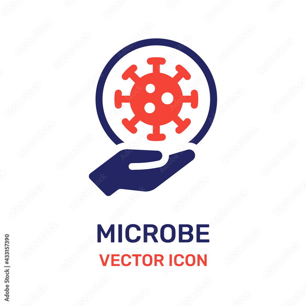 Virus, bacteria, microbe on hand icon.