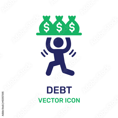 Person in debt vector icon. Financial problem crisis concept.