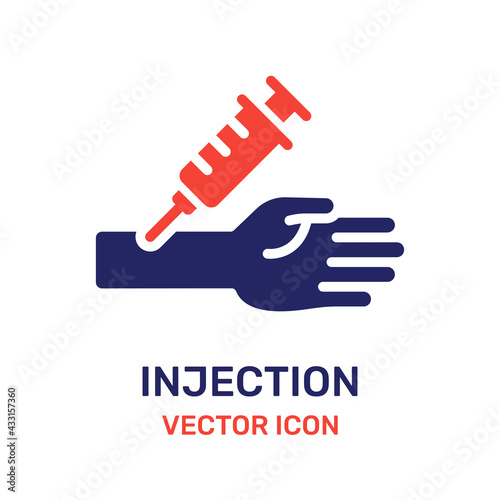Syringe for injection into the arm of patient for medical treatment vector icon