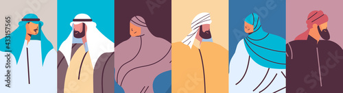 set arabic people avatars collection male female arab cartoon characters in traditional clothes portrait