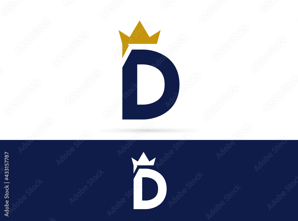 Letter D crown logo design. Vector combination of king crown and letter Letter D crown logo design. Vector combination of king crown and letter