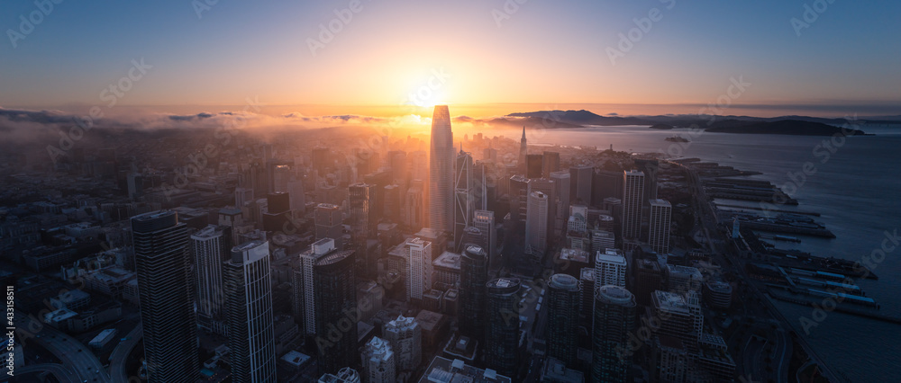 Aerial View of San Francisco Skyline at Sunset