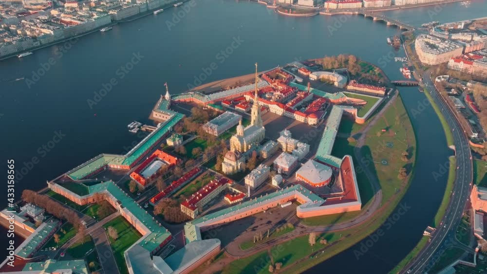 The morning flight over the sights of St. Petersburg and the water area of the Neva river, Peter and Paul fortress, the Hermitage museum, Rostral columns, bridges, St. Isaac cathedral, the Admiralty