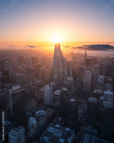 Canvas Print Aerial View of San Francisco Skyline at Sunset