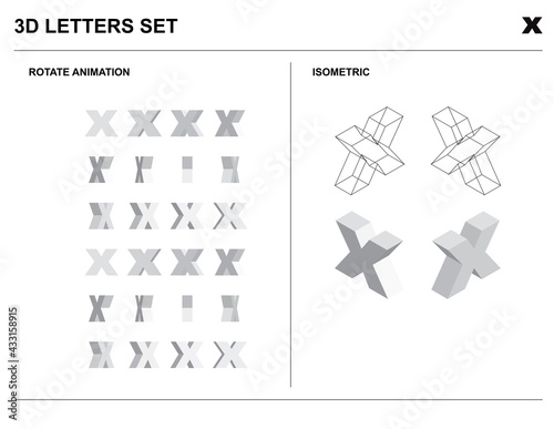 3d x Alphabet Letters Set Animate Isometric Wireframe Vector