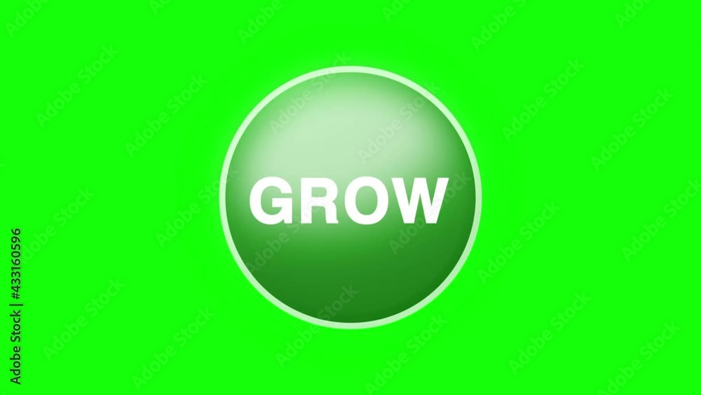 Grow Text Button Click Animation on Black Background and Green Screen