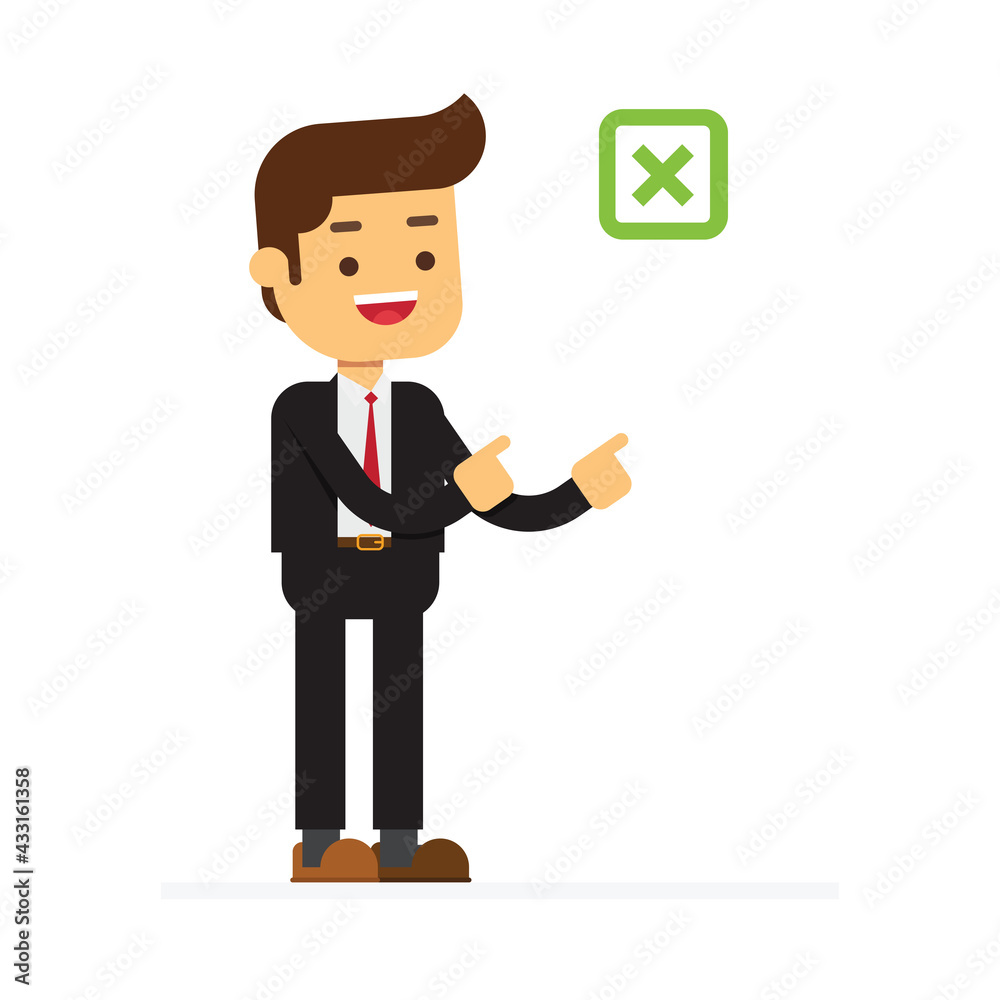 Business man chooses yes checkboxes Business man chooses yes checkboxes