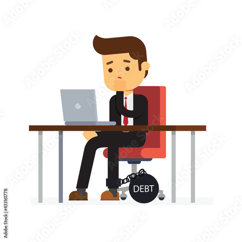 Businessman sits on an office chair and heavy debt