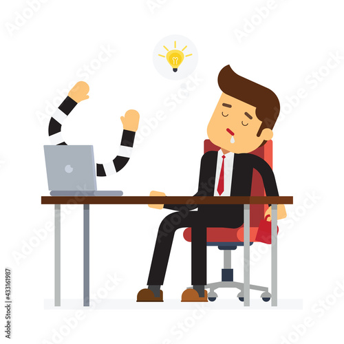 Sleep businessman stealing idea