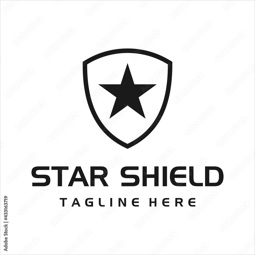 Shield with star logo concept. design template vector on white background Shield with star logo concept. design template vector on white background