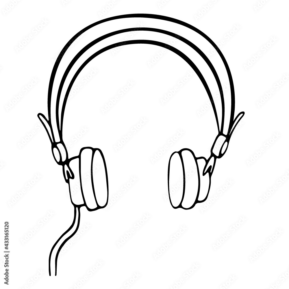 Wired headphones hand drawn vector illustration Wired headphones hand drawn vector illustration