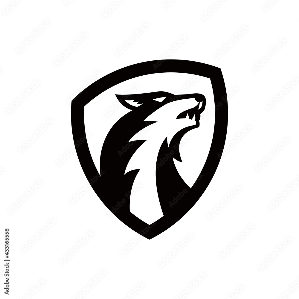 Wolf E Sport Logo. Wolf silhouette isolated on white background. Wolf E Sport Logo. Wolf silhouette isolated on white background.