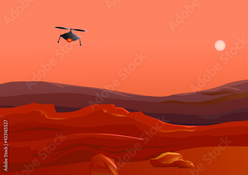 Drone flying over Mars desert vector