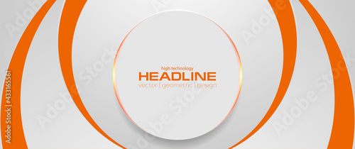 Grey circle with orange lights abstract tech background. Vector banner design