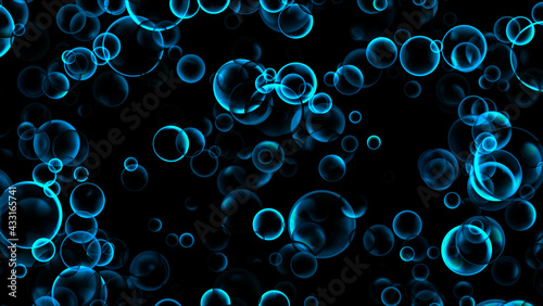 abstract blue aqua glow many size of hundred bubbles slow floating on top water surface