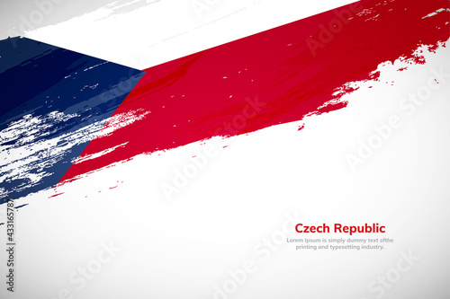 Brush painted grunge flag of Czech Republic country. Hand drawn flag style of Czech Republic. Creative brush stroke concept background