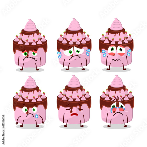 Sweety cake strawberry cartoon character with sad expression