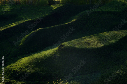Green hills in the setting sun