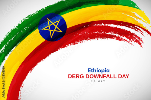 Happy derg downfall day of Ethiopia with watercolor brush stroke flag background with abstract watercolor grunge brush flag photo