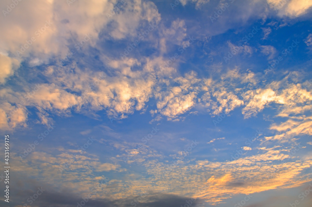 Beautiful morning. Blue sky and golden clouds. Beautiful morning. Blue sky and golden clouds.