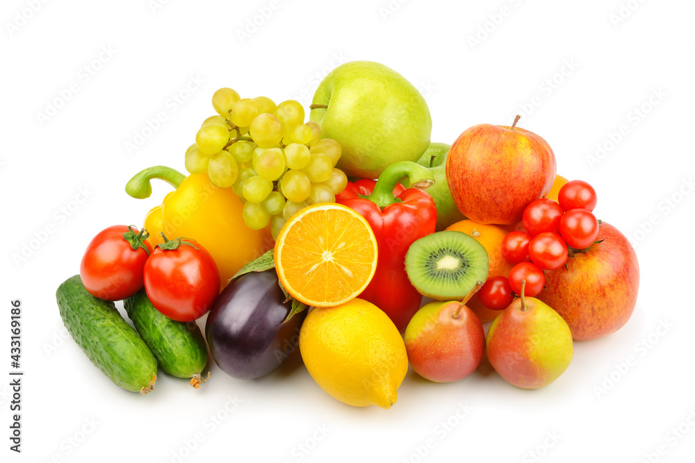 Fruits and vegetables isolated on white background.