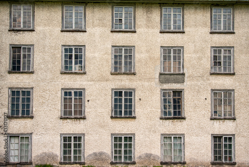 windows facade of an old factory in Diesbach, Glarus Switzerland