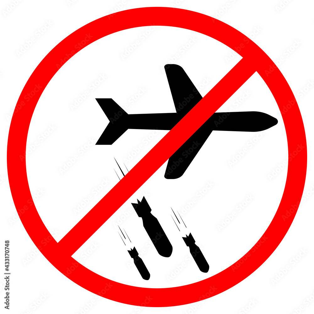 Vetor de No air bomb icon. Vector stop bombing clipart with a plane and