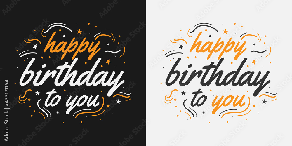 Happy Birthday Card or Banner. Happy Birthday Text Lettering Calligraphy with Ornaments. Beautiful Greeting Poster with Calligraphy