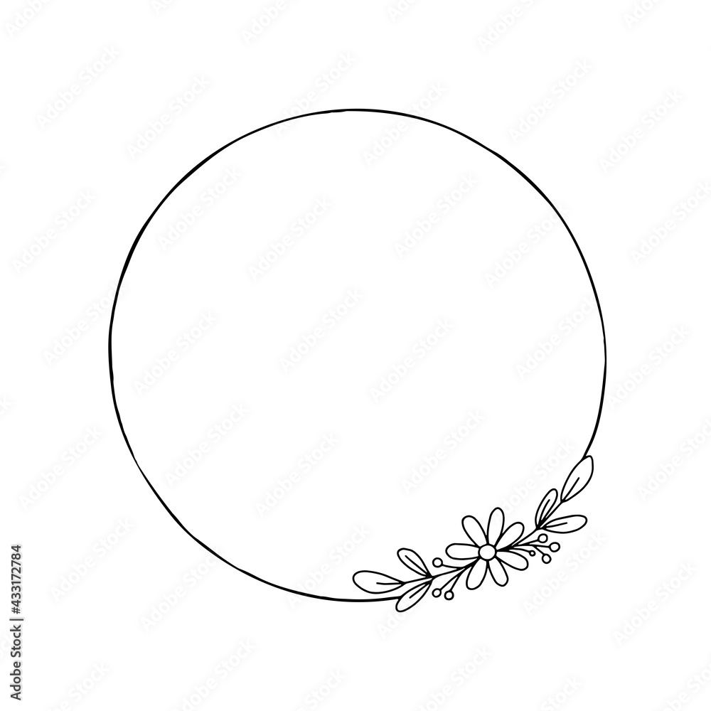 Doodle handdrawn flower wreath for invitaion, greeting card background, illustratuion outline flower frame, vector Doodle handdrawn flower wreath for invitaion, greeting card background, illustratuion outline flower frame, vector