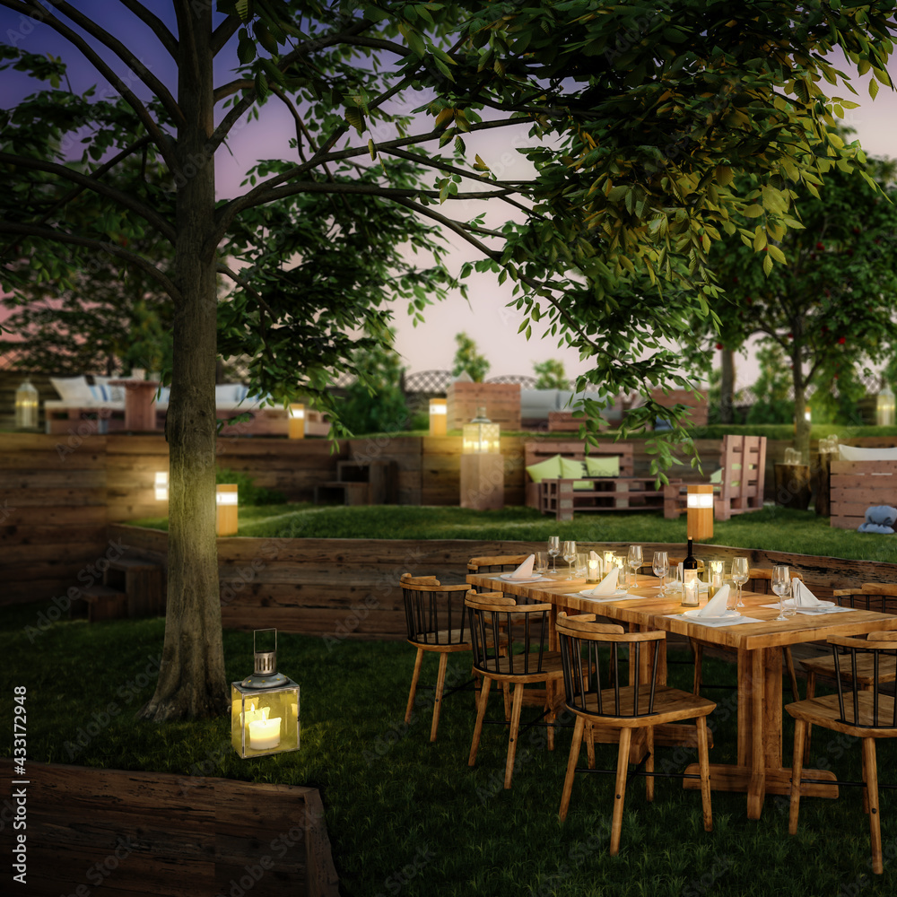 Garden Area of Pub & Restaurant (detail) - 3d visualization Garden Area of Pub & Restaurant (detail) - 3d visualization