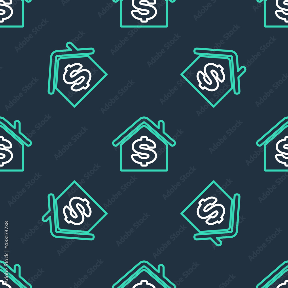 Line House with dollar symbol icon isolated seamless pattern on black background. Home and money. Real estate concept. Vector Line House with dollar symbol icon isolated seamless pattern on black background. Home and money. Real estate concept. Vector
