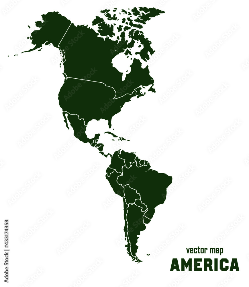 North and South America outline world map, vector illustration isolated ...