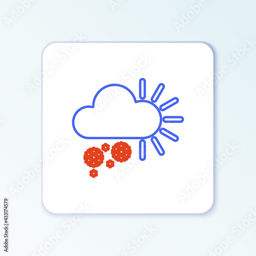 Line Cloudy with snow icon isolated on white background. Cloud with snowflakes. Single weather icon. Snowing sign. Colorful outline concept. Vector