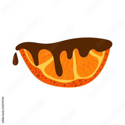 Hand drawn orange slice in chocolate. Dessert concept. 