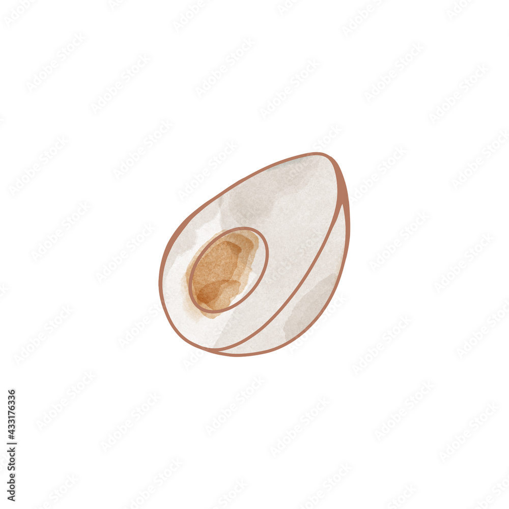 Clip art of half boiled egg asian food isolate on white background. Watercolor digital illustration. Print for menus, cafes, stickers, restaurants, stationery, packaging Clip art of half boiled egg asian food isolate on white background. Watercolor digital illustration. Print for menus, cafes, stickers, restaurants, stationery, packaging