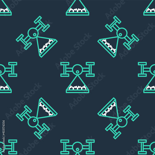 Line Smart farm with drone control collects harvest icon isolated seamless pattern on black background. Innovation technology for agricultural company. Vector