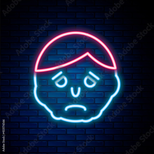 Glowing neon line Inflammation on face icon isolated on brick wall background. Colorful outline concept. Vector