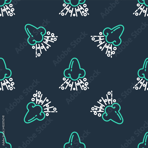 Line Runny nose icon isolated seamless pattern on black background. Rhinitis symptoms, treatment. Nose and sneezing. Nasal diseases. Vector