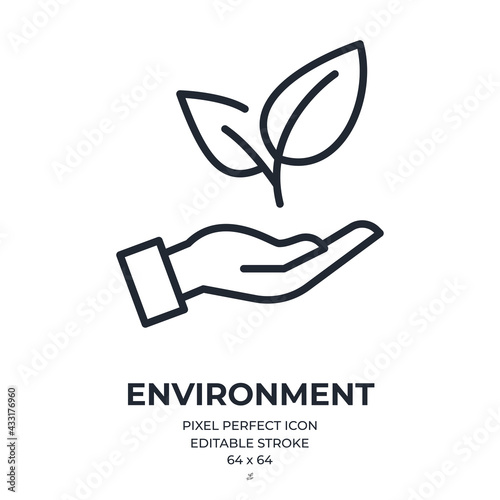 Ecology and environment concept editable stroke outline icon isolated on white background flat vector illustration. Pixel perfect. 64 x 64.