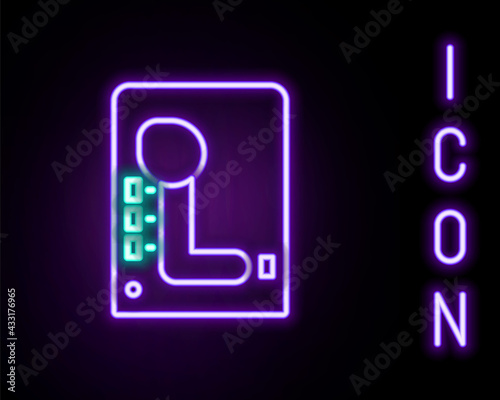 Glowing neon line Gear shifter icon isolated on black background. Transmission icon. Colorful outline concept. Vector