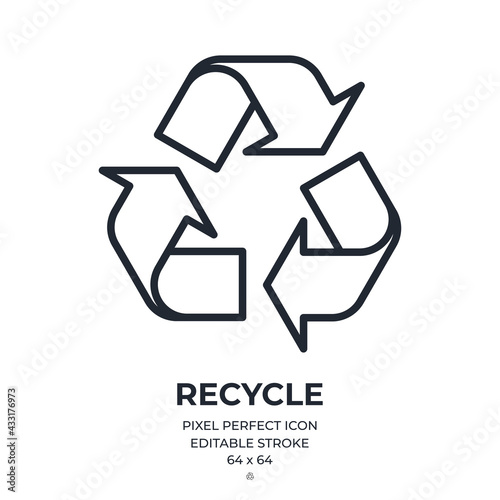 Recycle and zero waste concept editable stroke outline icon isolated on white background flat vector illustration. Pixel perfect. 64 x 64.