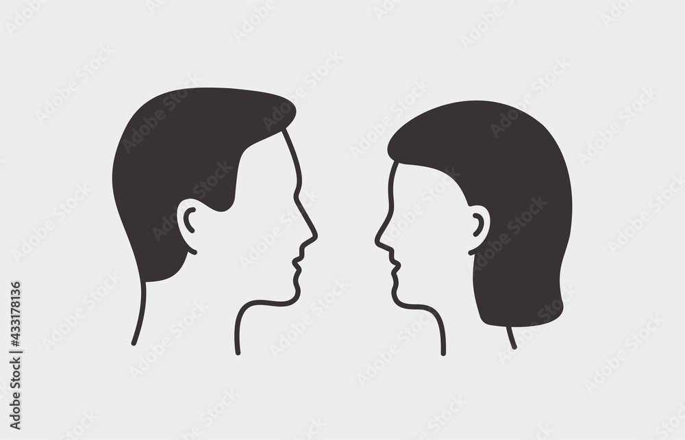Man and woman vector icons on white background.