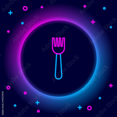 Glowing neon line Disposable plastic fork icon isolated on black background. Colorful outline concept. Vector