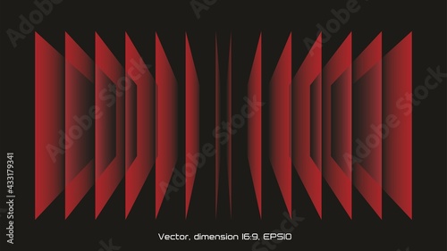 Abstract background with perspective shapes in red and black. Dimension 16:9. Vector illustration.