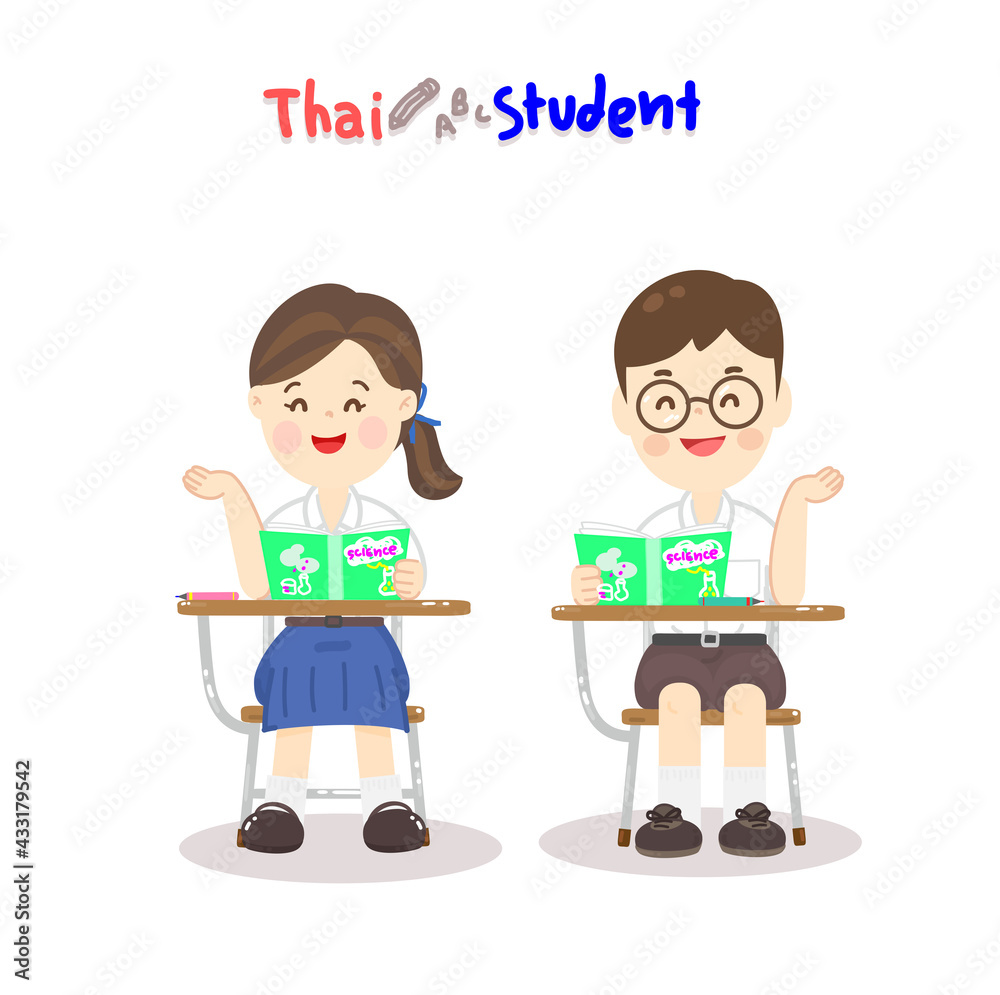 Cartoon Cute Thai Students Character Vector