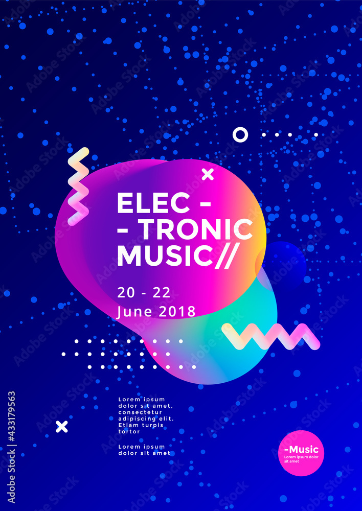 Electronic Music poster design. Sound flyer with abstract geometric shape. Vector 