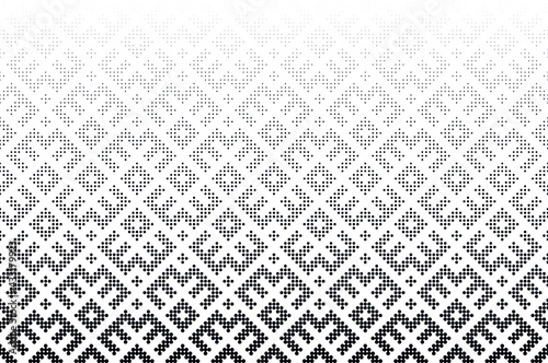 Seamless halftone vector background.Filled with black circles .Middle fade out. Based on Russian traditional ornament. 96 figures in height.