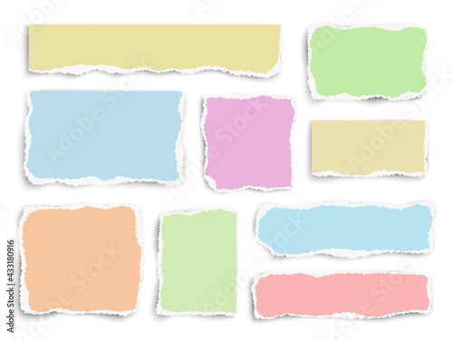 Set of paper scraps of different shapes and different colors  isolated on white